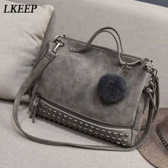 New Studded Tote Handbags Top Casual Shoulder Bags Hobo Bag Grey - Picture 3 of 10